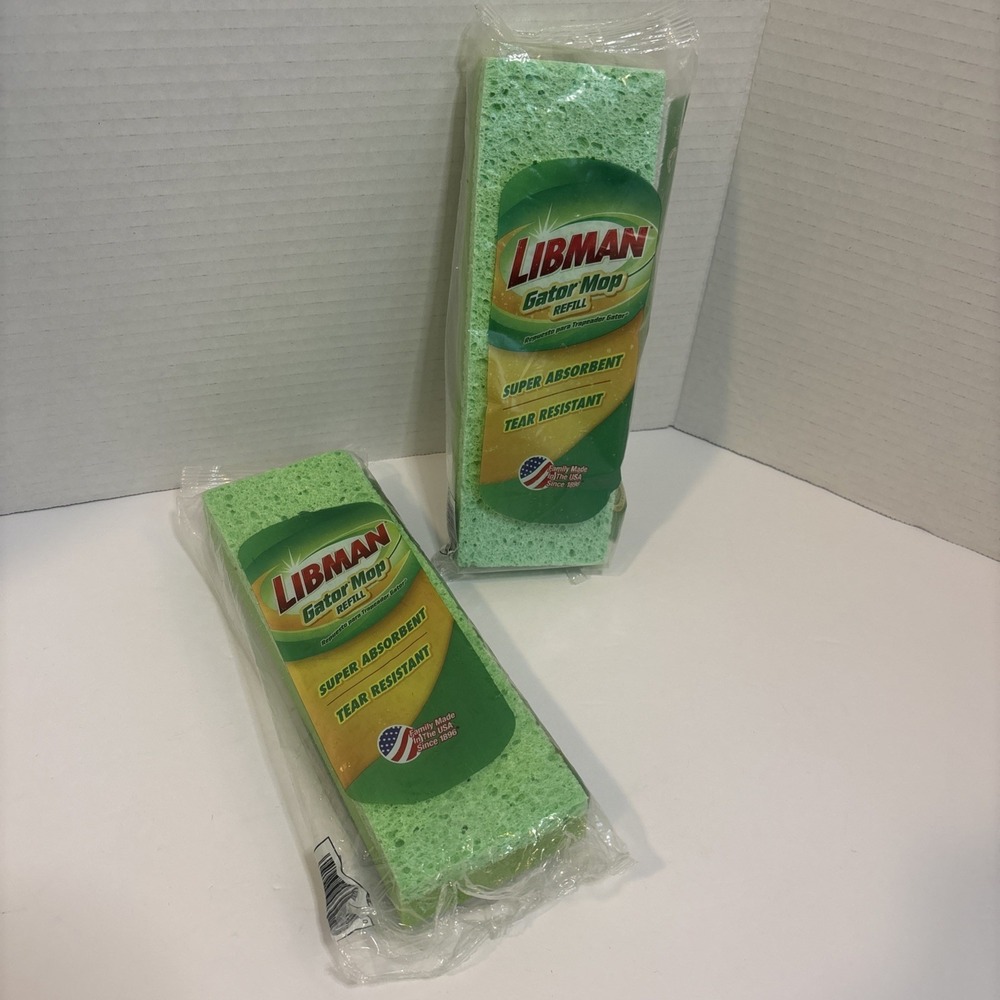 Libman Gator Sponge Mop Refill 3021 Standard 9" Tear Resistant Lot of 2 Refills